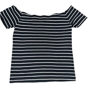 Brandy Melville Navy Blue and White Striped Short Sleeve Top. NWT.